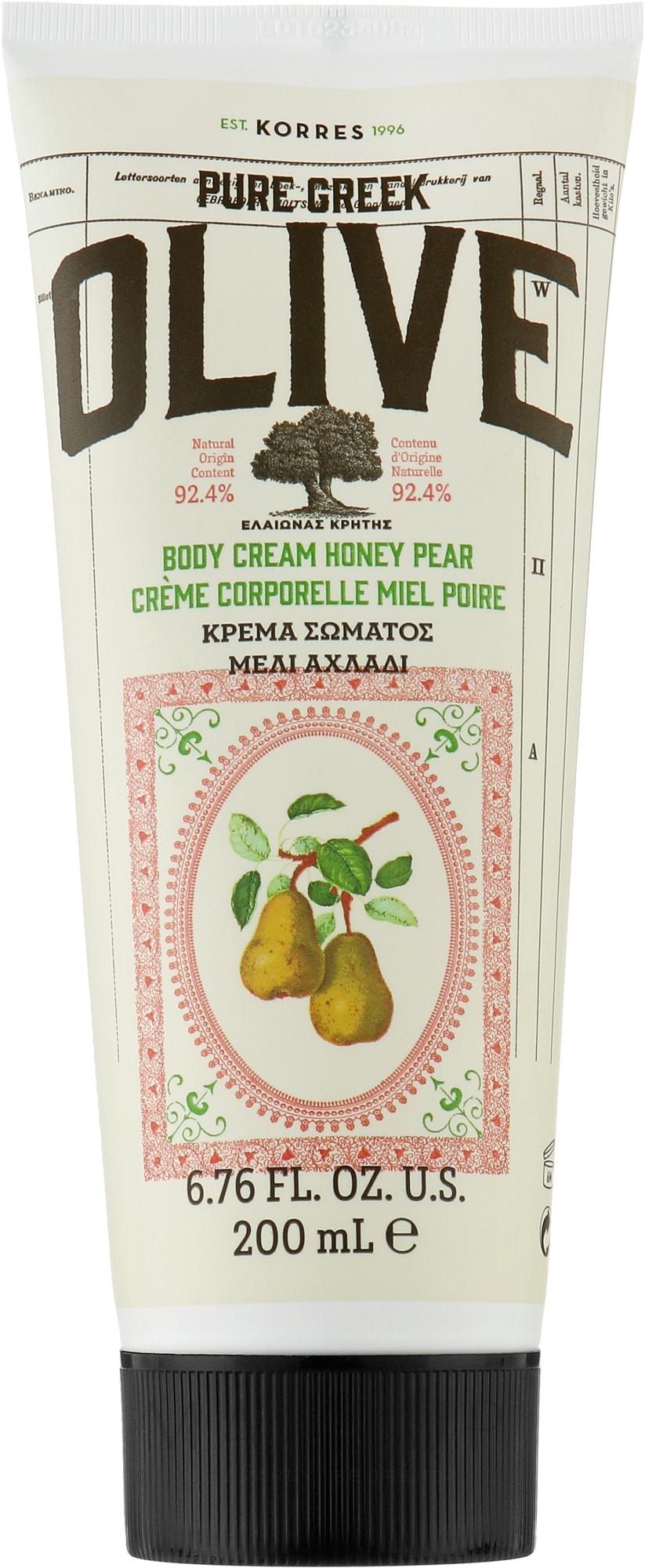 Körpercreme Honigbirne - Korres Pure Greek Olive Body Cream Honey Pear — Bild 200 ml