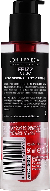 Haarserum mit Anti-Frizz-Wirkung und Hitzeschutz - John Frieda Frizz Ease Original 6 Effects Serum — Bild N2