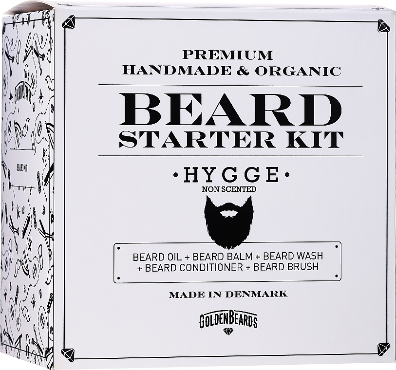 Bartpflegeset - Golden Beards Starter Beard Kit Hygge (Bartbalsam 60ml + Bartöl 30ml + Bartshampoo 100ml + Bartconditioner 100ml + Bartbürste) — Bild N1