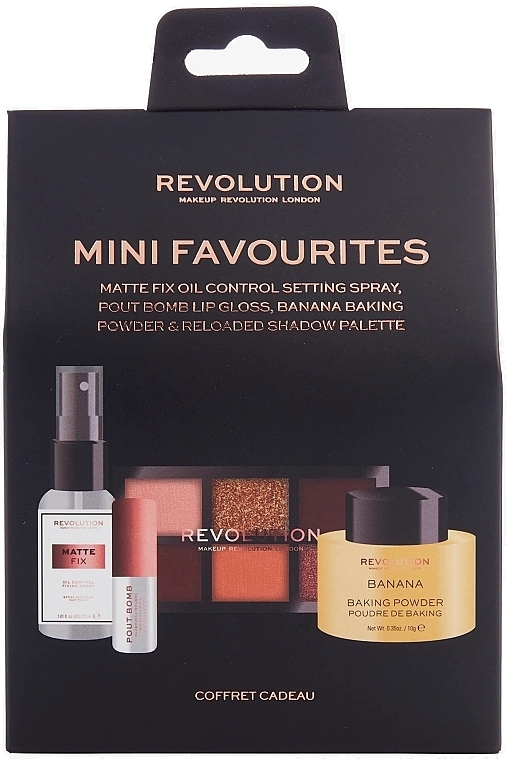Make-up Set - Makeup Revolution Mini Favourites (Gesichtsspray 30ml + Lidschatten 4.2g + Gesichtspuder 10g + Lipgloss 2.2ml) — Bild N1
