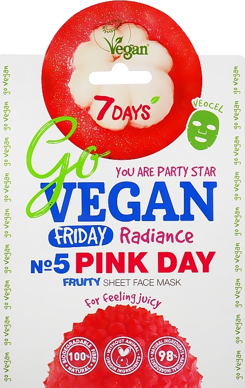 GESCHENK! Aufhellende Gesichtsmaske mit Litschi-Extrakt - 7 Days Go Vegan Friday Pink Day  — Bild N1