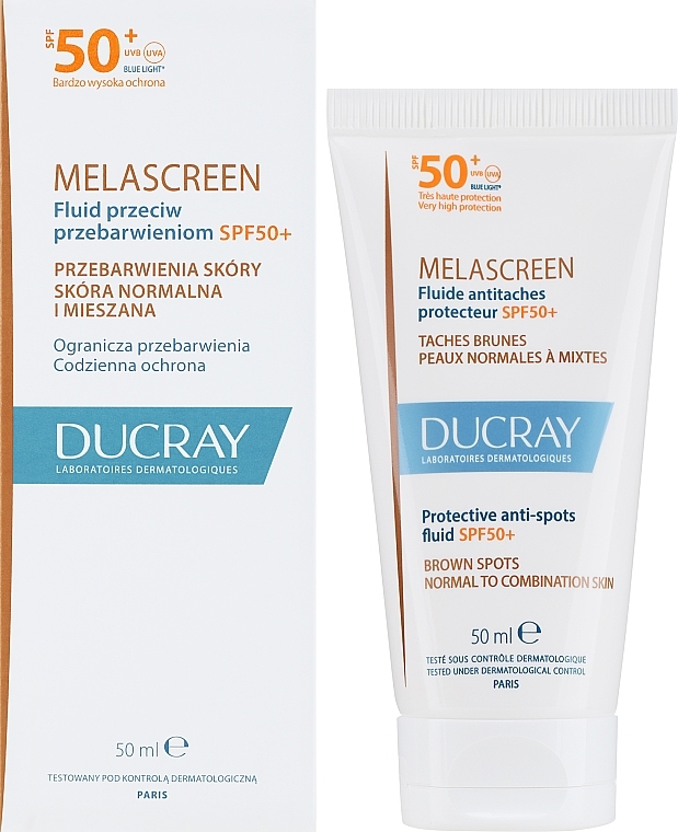 Anti-Pigment-Gesichtsfluid - Ducray Melascreen Protective Anti-spots Fluid SPF 50 Normal to Combination Skin — Bild N1