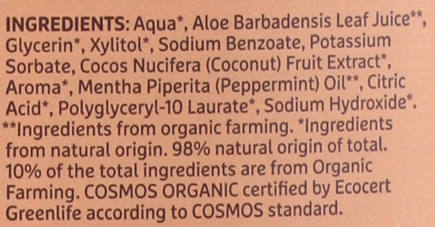Mundwasser mit Kokosnuss, Aloe Vera und Pfefferminzöl - Ecodenta Cosmos Organic Minty Coconut — Bild N2
