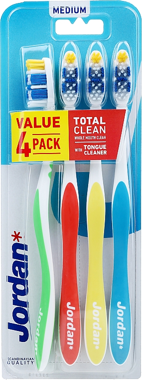Zahnbürste mittel Total Clean grün, gelb, blau, rot 4 St. - Jordan Total Clean Medium — Bild N1
