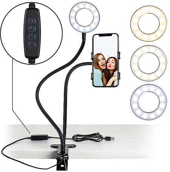LED-Ringlampe - Rio-Beauty Lampa Led + Uchwyt Uniwersalny Ring Selfie Lampka 12w — Bild N2
