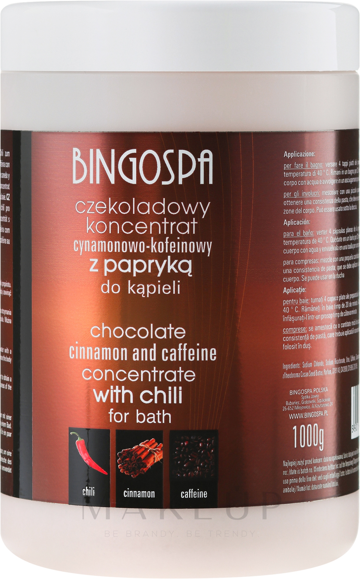 Schokolade Badekonzentrat mit Zimt, Koffein und Chili - BingoSpa Chocolate Cinnamon and Coffeine Concentrate For Bath — Bild 1000 g