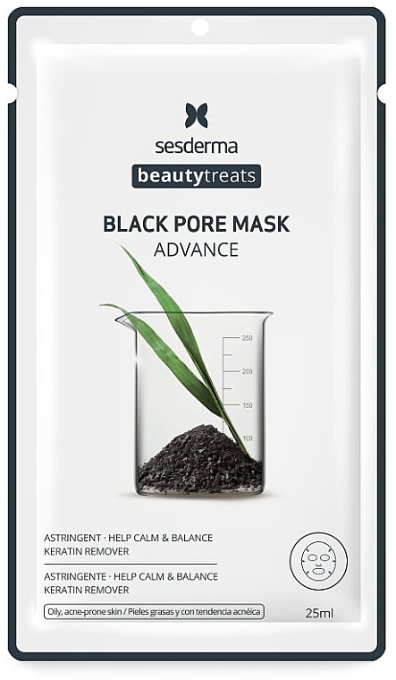 Schwarze Anti-Mitesser Tuchmaske für fettige und zu Akne neigende Haut - SesDerma Laboratories Beauty Treats Black Pore Mask — Bild N1