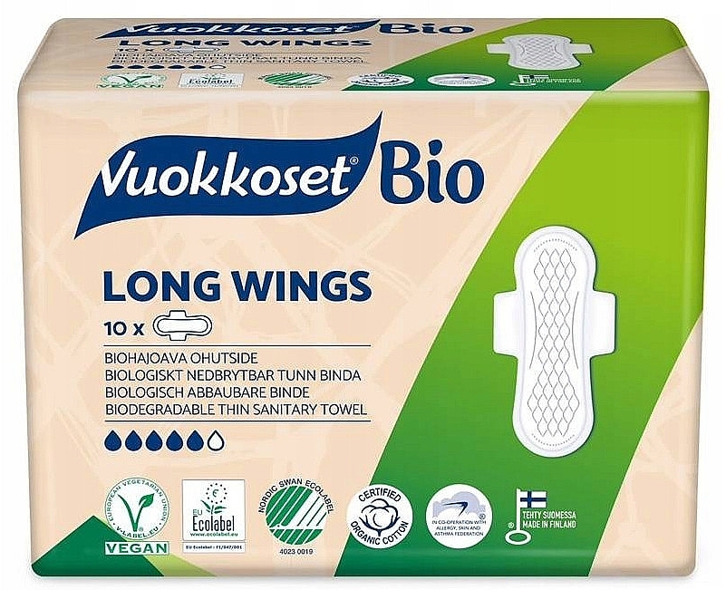 Damenbinden mit Flügeln 10 St. - Vuokkoset BIO Long Wings — Bild N1