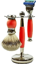 Düfte, Parfümerie und Kosmetik Set - Golddachs Pure Badger, Fusion Polymer Red Chrom (sh/brush + razor + stand)
