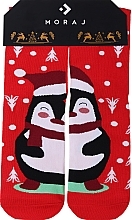 Düfte, Parfümerie und Kosmetik Hohe Damensocken, Weihnachtsmuster mit Pinguin, rot  - Moraj