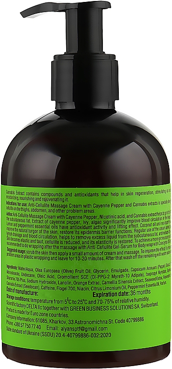 Straffende Anti-Cellulite-Massagecreme mit Cayennepfeffer-Extrakt - Cannabis Anti-Cellulite Massage Cream With Cayenne Pepper Extract — Bild N2