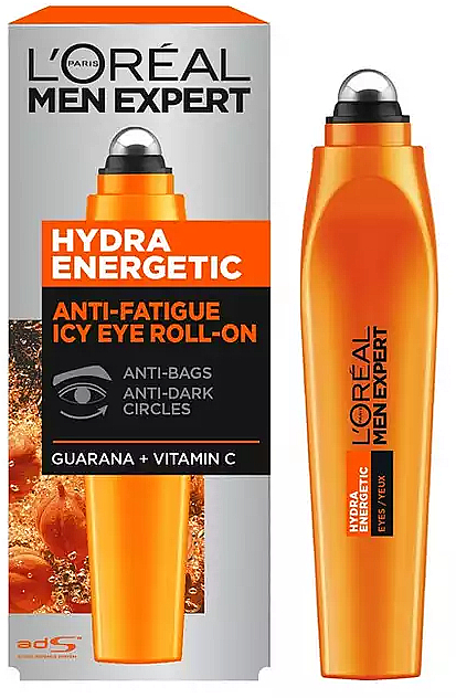 Kühlendes Gel im Rollerball mit Vitamin C und Koffein zur Reduzierung der Tränensäcke und Augenringe - L'Oreal Paris Men Expert Hydra Energetic Roll-on Eyes
