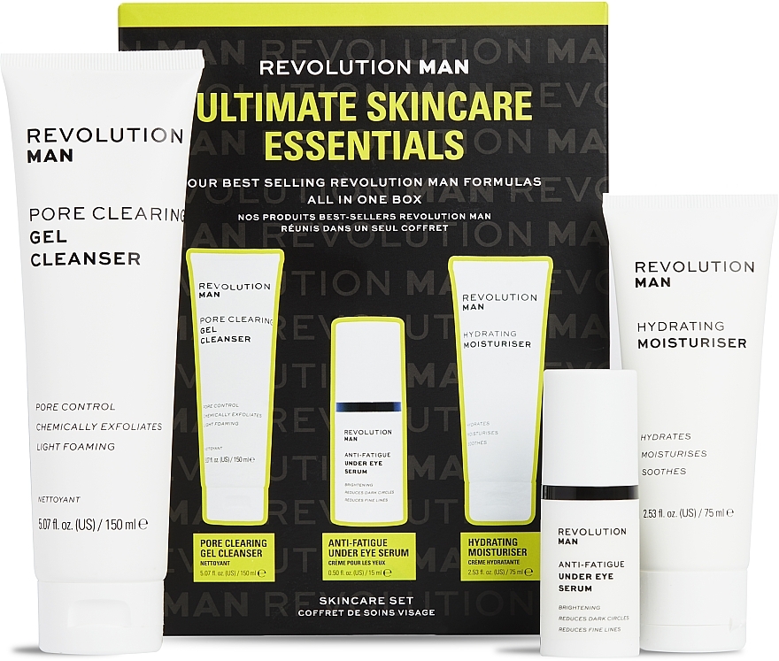 Gesichtspflegeset - Revolution Man Ultimate Skincare Essentials (Gesichtsgel 150ml + Gesichtscreme 75ml + Augenserum 15ml) — Bild N3