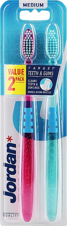 Zahnbürste mittel türkis mit Schuppen und rosa mit Blumen - Jordan Target Teeth Toothbrush — Bild N1
