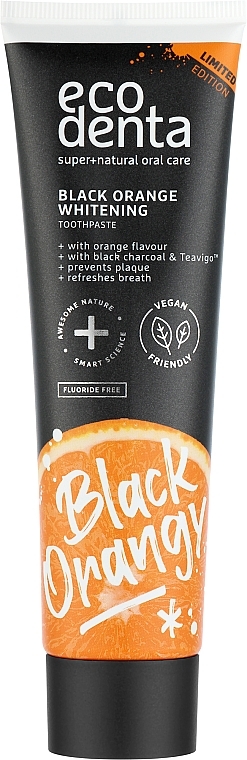 Aufhellende Zahnpasta mit Aktivkohle und Orangengeschmack fluoridfrei - Ecodenta Black Orange Whitening Toothpaste