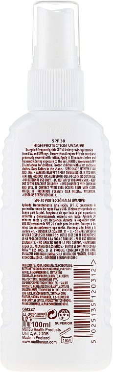 Lotion-Spray für den Körper mit Sonnenschutz SPF 30 - Malibu Sun Lotion Spray High Protection Water Resistant SPF 30 — Bild N2