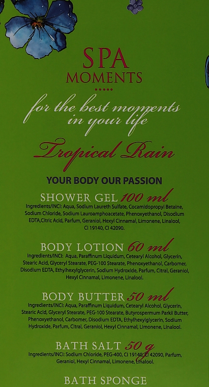 Körperpflegeset - Spa Moments Tropical Rain (Duschgel 100ml + Körperlotion 60ml + Körperbutter 50ml + Badesalz 50g + Badeschwamm) — Bild N3