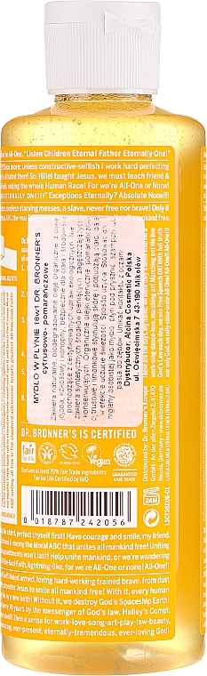 18in1 Flüssige Hand- und Körperseife mit Zitrus-Orange - Dr. Bronner’s 18-in-1 Pure Castile Soap Citrus & Orange — Bild N4