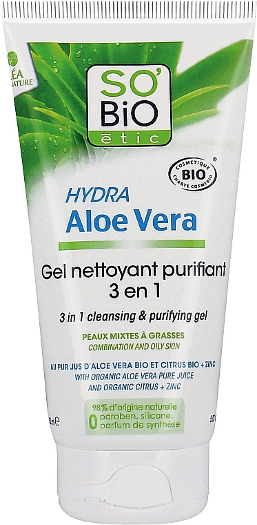 Gel für Mischhaut und fettige Haut - So'Bio Etic Hydra Aloe Vera 3in1 Cleansing & Purifying Gel — Bild N1