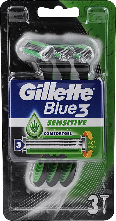 Einwegrasiererset schwarz-grün - Gillette Blue 3 Sensitive  — Bild N1