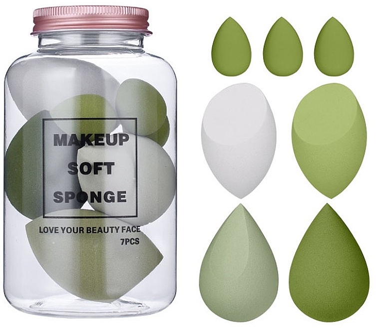 Make-up-Schwämmchenset im Glas, 7 St. - Ecarla Makeup Soft Sponge Avocado Green — Bild N1