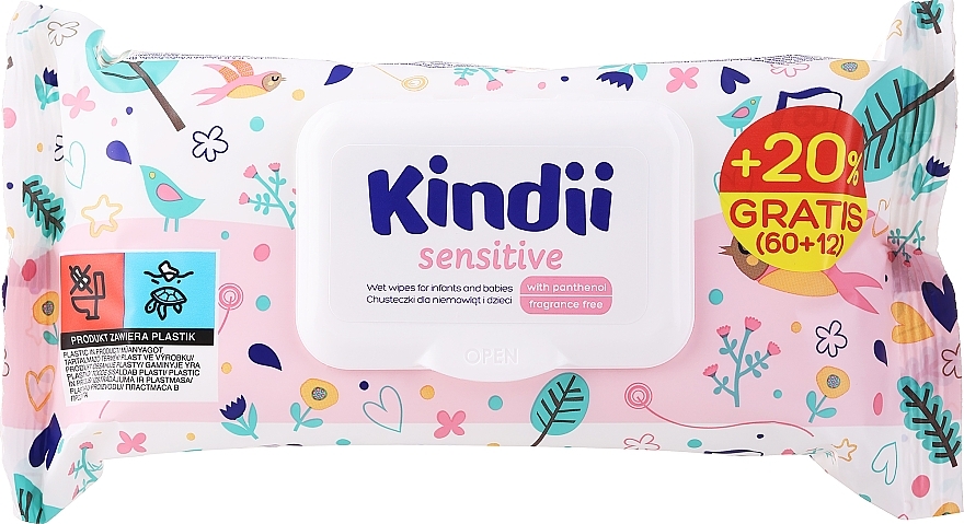 Feuchttücher für empfindliche Babyhaut, 72 Stück - Kindii Sensitive Wipes — Bild N1