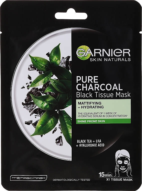 Mattierende schwarze Tuchmaske mit Bambuskohle - Garnier Pure Charcoal Tissue Mask — Bild N4