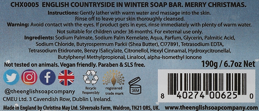 Natürliche parfümierte Seife mit weihnachtlichem Gründuft - The English Soap Company Countryside In Winter Pure Vegetable Soap — Bild N2