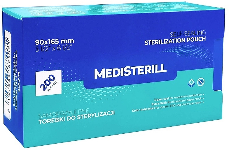 Selbstverschließender Beutel für die Sterilisation von Instrumenten im Autoklaven, 9 x 16,5 cm - MediSterill Self-Sealing Sterelization Pouch — Bild N1