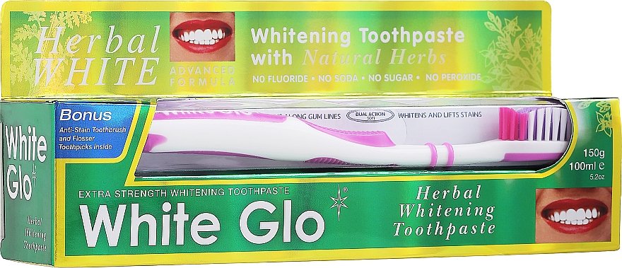 Set - White Glo Herbal White (Zahnpasta 100ml + Zahnbürste 1 St. + Interdentalzahntocher 8 St.) — Bild N1