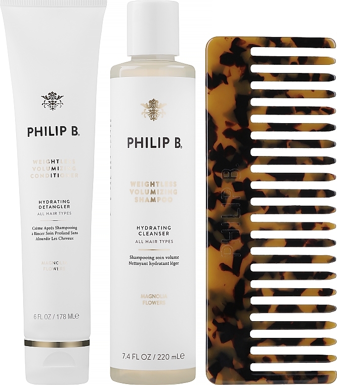 Haarpflegeset - Philip B Weightless Volumizing Detangling Kit (Shampoo 220ml + Conditioner 178ml + Haarkamm)  — Bild N2