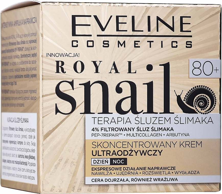 Ultra pflegende, feuchtigkeitsspendende und straffende Gesichtscreme mit Schneckenschleimfiltrat für reife und empfindliche Haut - Eveline Cosmetics Royal Snail Cream 80+ — Bild N2