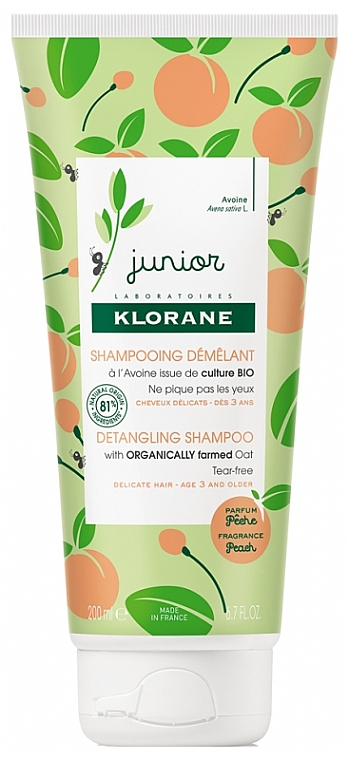 Weichmachendes Shampoo mit Hafer und Tränenbaum - Klorane Junior Peach Detangling Shampoo — Bild N1