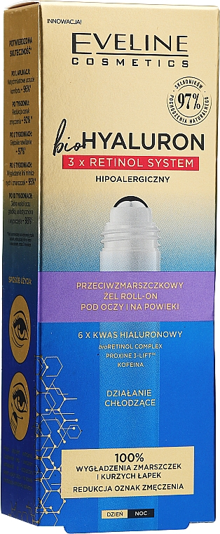 Roll-on Augengel gegen Falten - Eveline Cosmetics BioHyaluron 3x Retinol System Gel Roll-On — Bild N3