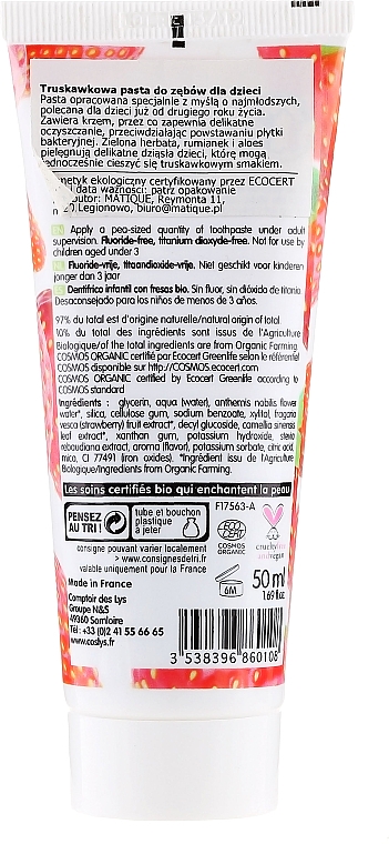 Kinderzahnpasta mit Erdbeergeschmack - Coslys Junior Toothpaste — Bild N2