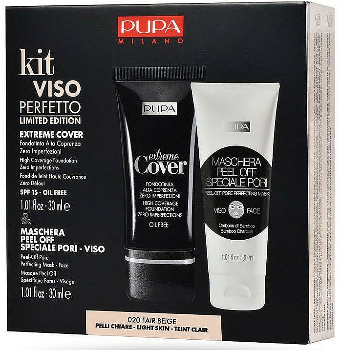 Set - Pupa Kit Viso Perfetto Extreme Cover Foundation And Shachet Mask Peel-Off Pore Perfecting Mask — Bild N1