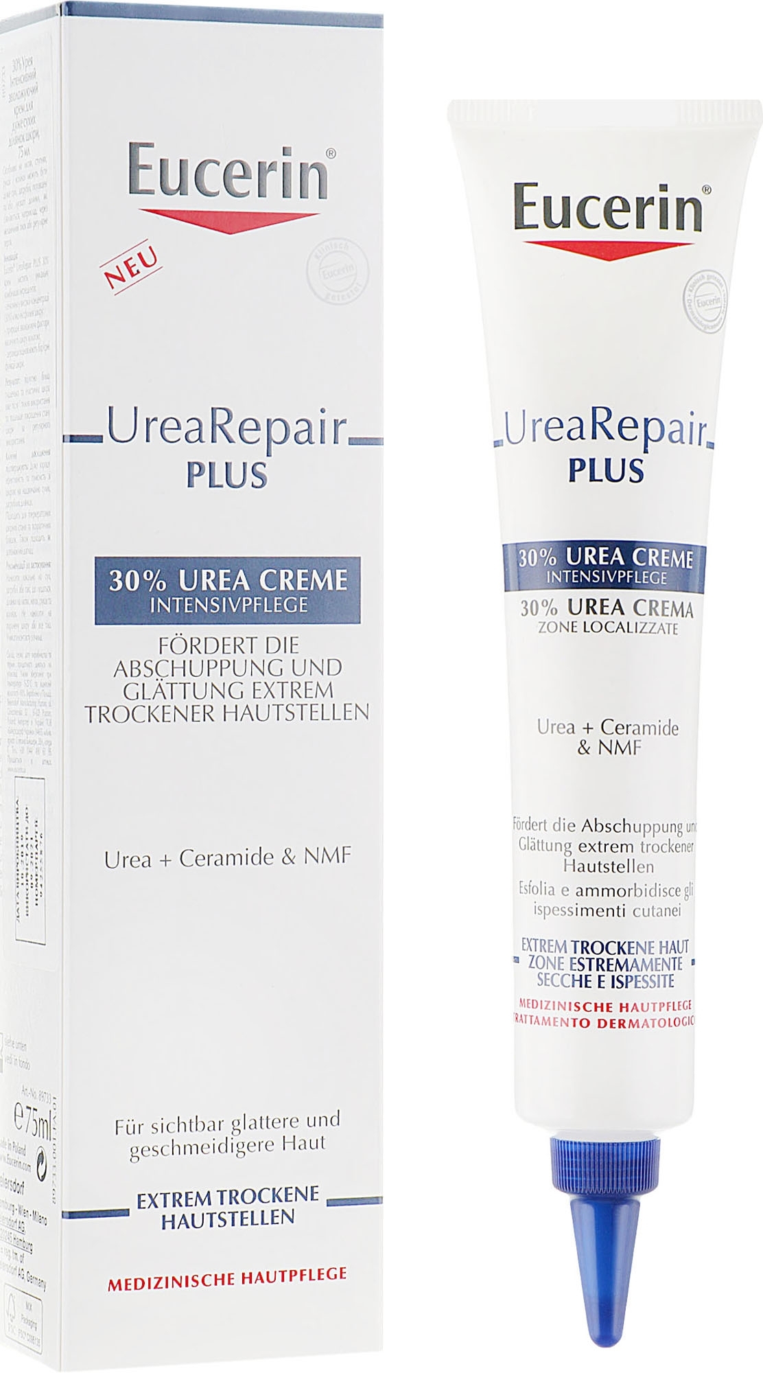 Intensiv feuchtigkeitsspendende Creme für trockene Haut mit Harnstoff und Ceramiden - Eucerin UreaRepair Plus 30% Urea Creme — Bild 75 ml