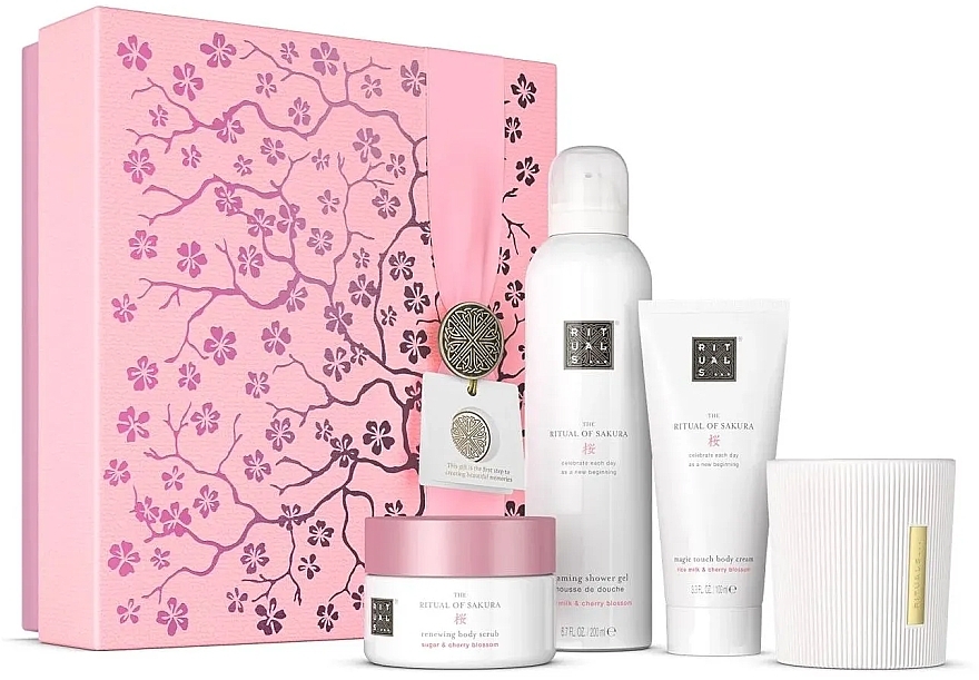 Nagellack-Set - Rituals The Ritual Of Sakura Medium Gift Set 2024 (scr/125g + cr/100ml + foam/200ml + candle/140g) — Bild N1