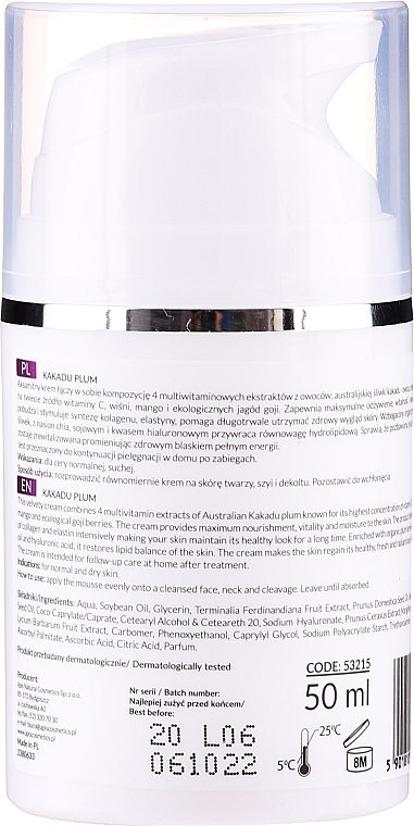 Feuchtigkeitsspendende und pflegende Gesichtscreme mit Pflaumensamenöl - APIS Professional Home TerApis Plum Cream — Bild N2