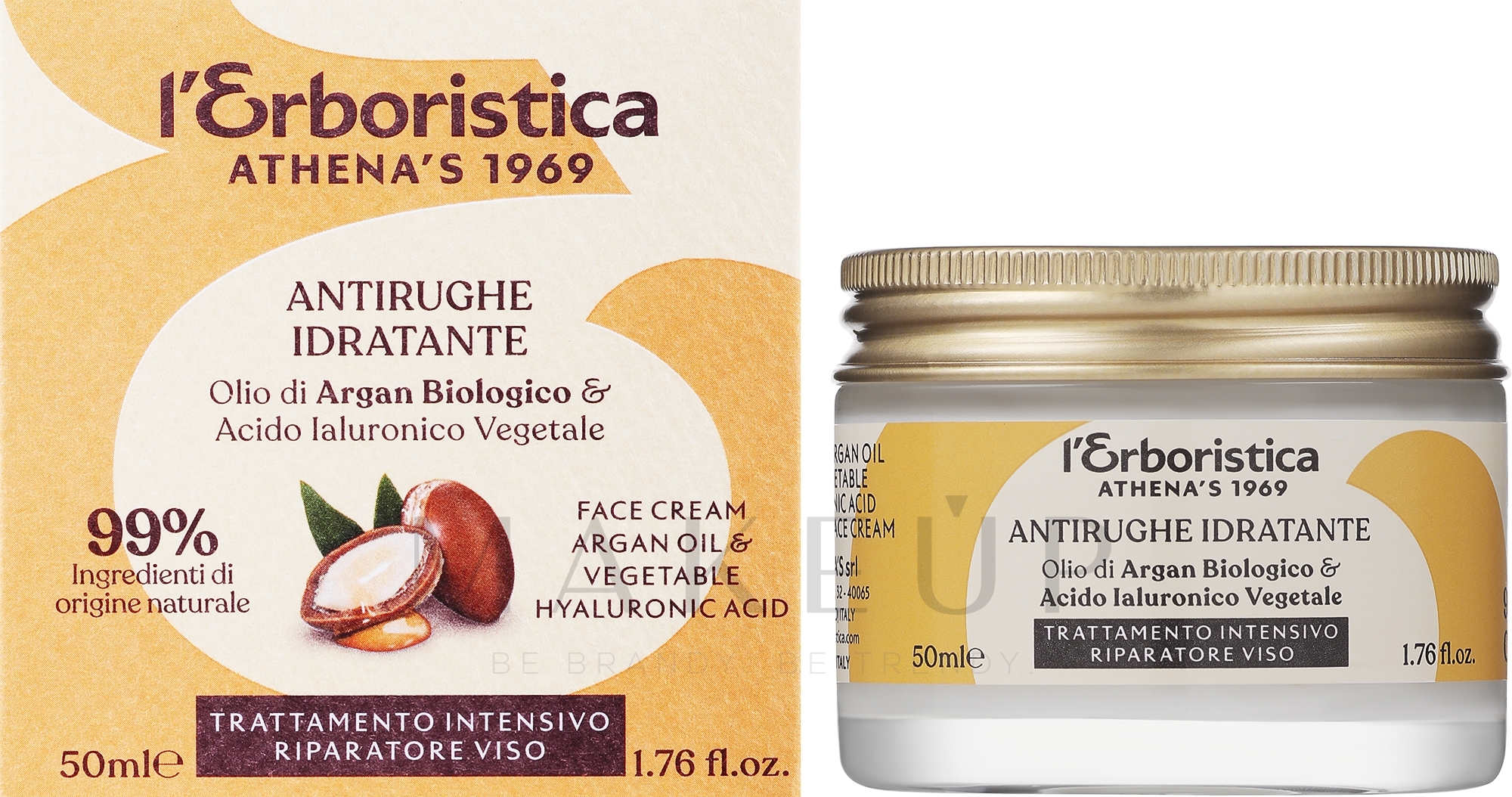 Feuchtigkeitsspendende Anti-Falten Gesichtscreme mit Arganöl und Hyaluronsäure - Athena's Erboristica Face Cream With Argan Oil And Hyaluronic Acid — Foto 50 ml