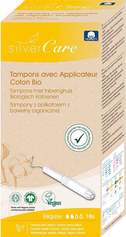 Tampons aus Bio-Baumwolle mit Applikator Regular 16 St. - Masmi Silver Care — Bild N2