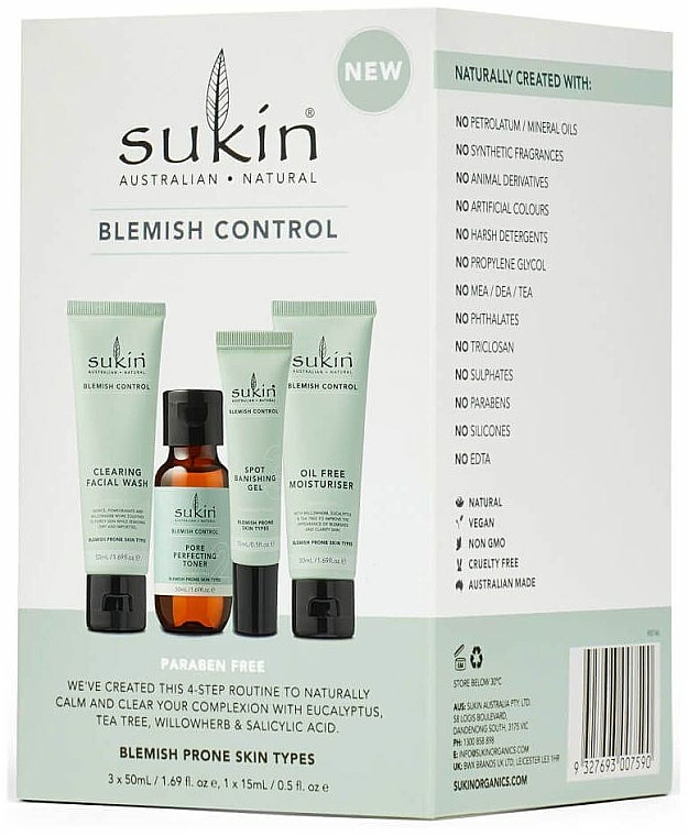 Gesichtspflegeset - Sukin Blemish Control Kit (Gesichtsgel 50ml + Gesichtstonikum 50ml + Gesichtsgel 15ml + Gesichtsgel 50ml) — Bild N1