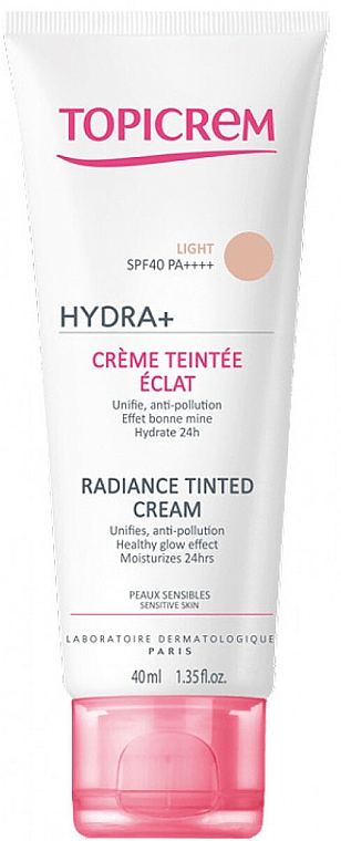 Feuchtigkeitsspendende Tönungscreme für empfindliche Haut SPF 40 - Topicrem Hydra+ Radiance Tinted Cream SPF 40