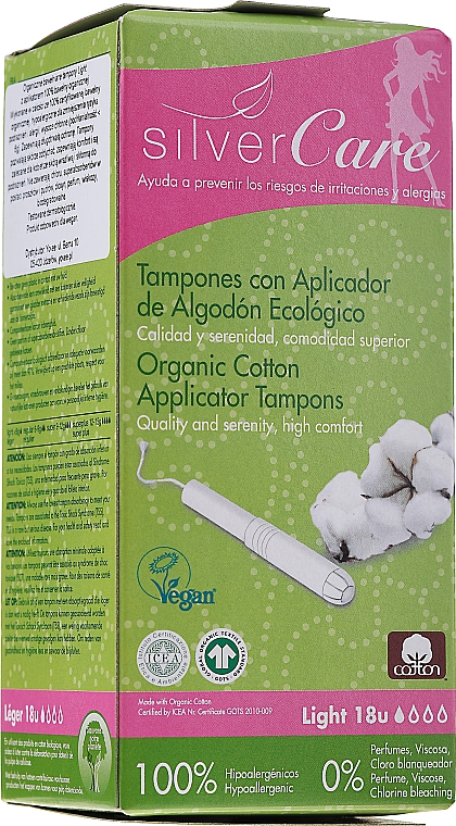 Tampons aus Bio-Baumwolle mit Applikator 18 St. - Masmi Silver Care Light