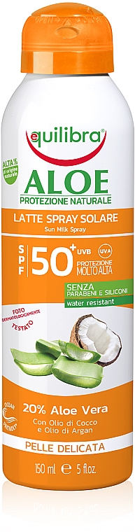 Sonnenschutzmilch-Spray mit 20% Aloe Vera SPF 50+ - Equilibra Aloe Sun Milk Spray SPF 50+ — Bild N1