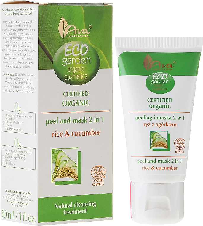 Bio Peeling-Maske für Gesicht mit Reis- und Gurkenextrakt - Ava Laboratorium Eco Garden Certified Organic Peeling & Mask Rice & Cucumber — Bild N1