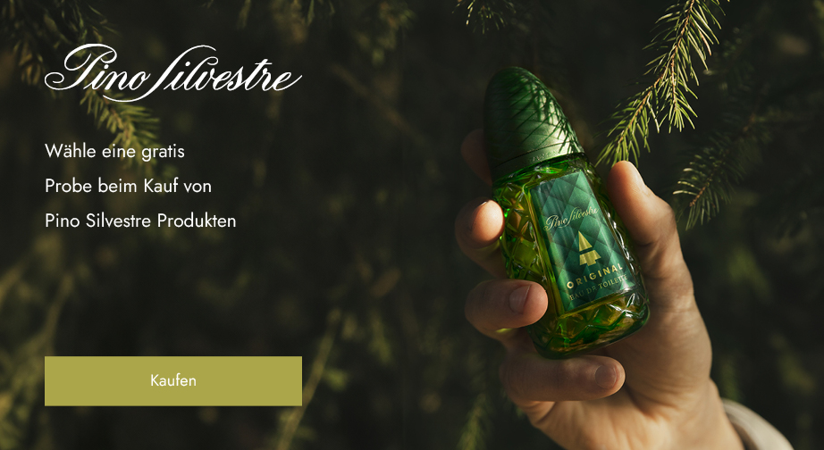 Beim Kauf von Pino Silvestre Produkten wähle eine gratis Probe des Parfums