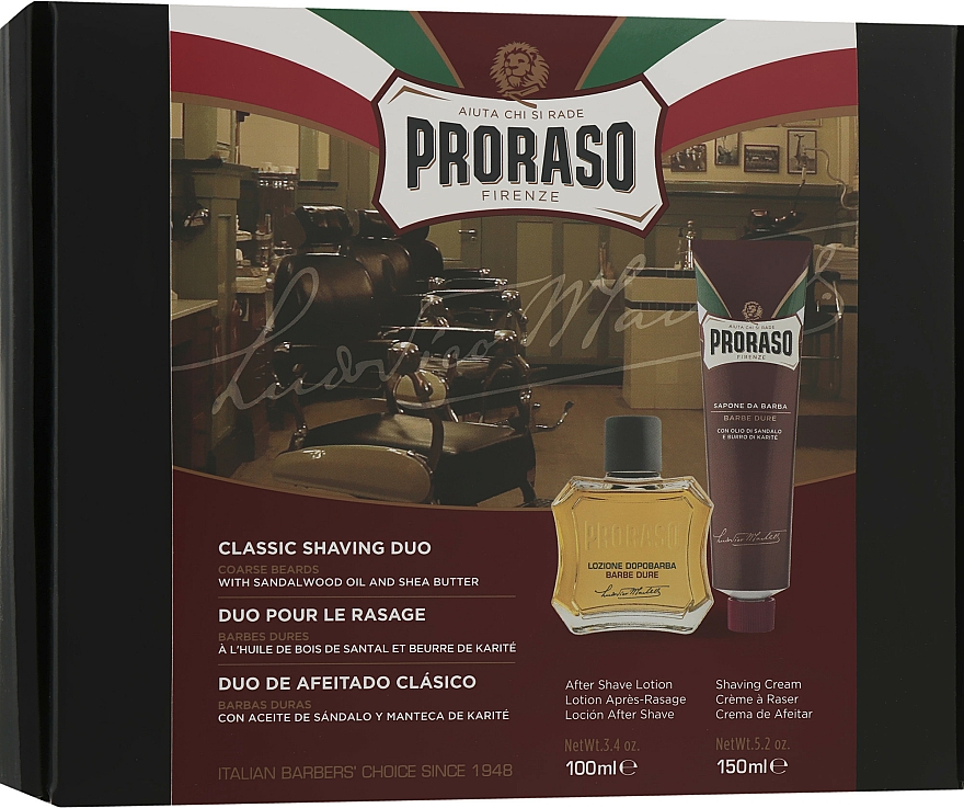 Rasierset für harte Barthaare mit Sheabutter und Sandelholzöl - Proraso Red Classic Shaving Duo (sh/cr/150ml + ash/lot/100ml) — Bild N1