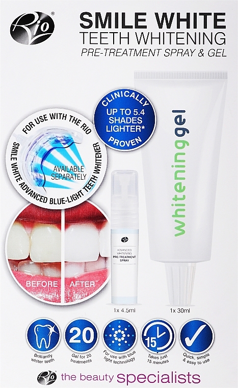 Zahnset - Rio-Beauty Smile White Teeth Whitening Pre-Treatment Spray & Gel — Bild N1