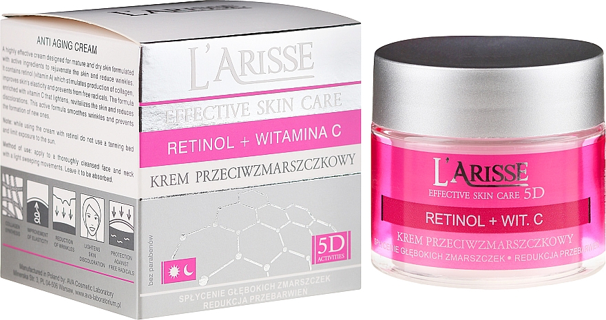 Anti-Aging Gesichtscreme mit Retinol und Vitamin C 50+ - Ava Laboratorium L'Arisse 5D Anti-Wrinkle Cream Retinol + Vitamin C